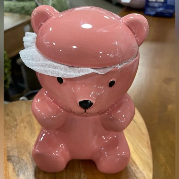 Pink Gummy Bear Teddy Bear Ceramic Cookie Jar matching viral Food Stool NWT